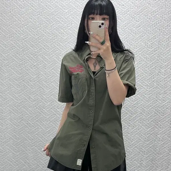 할리 데이비슨 밀리터리 사파리 헌팅 말차카키 워크 셔츠 M C14656
