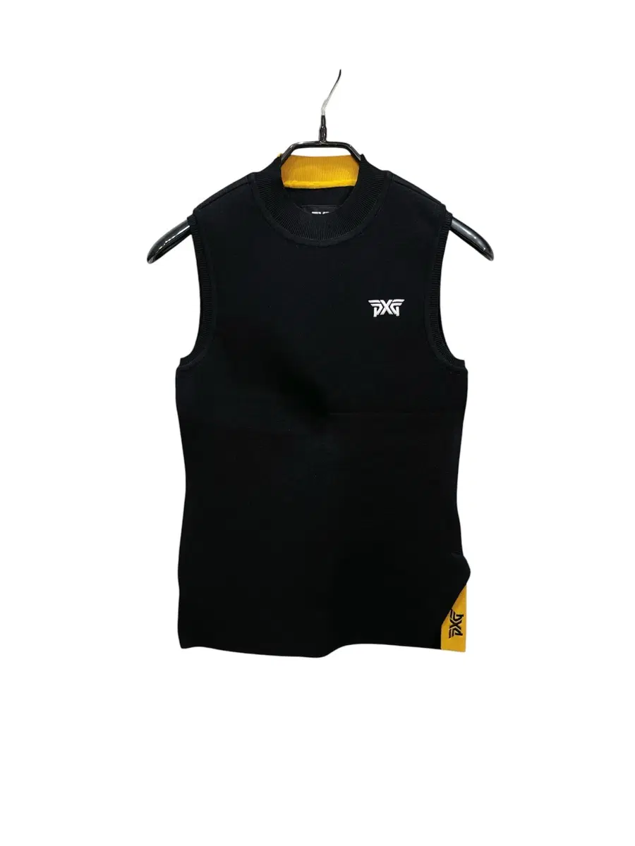 [미착용](44/xs) pxg 블랙 배색 모크넥 니트 골프 슬리브리스