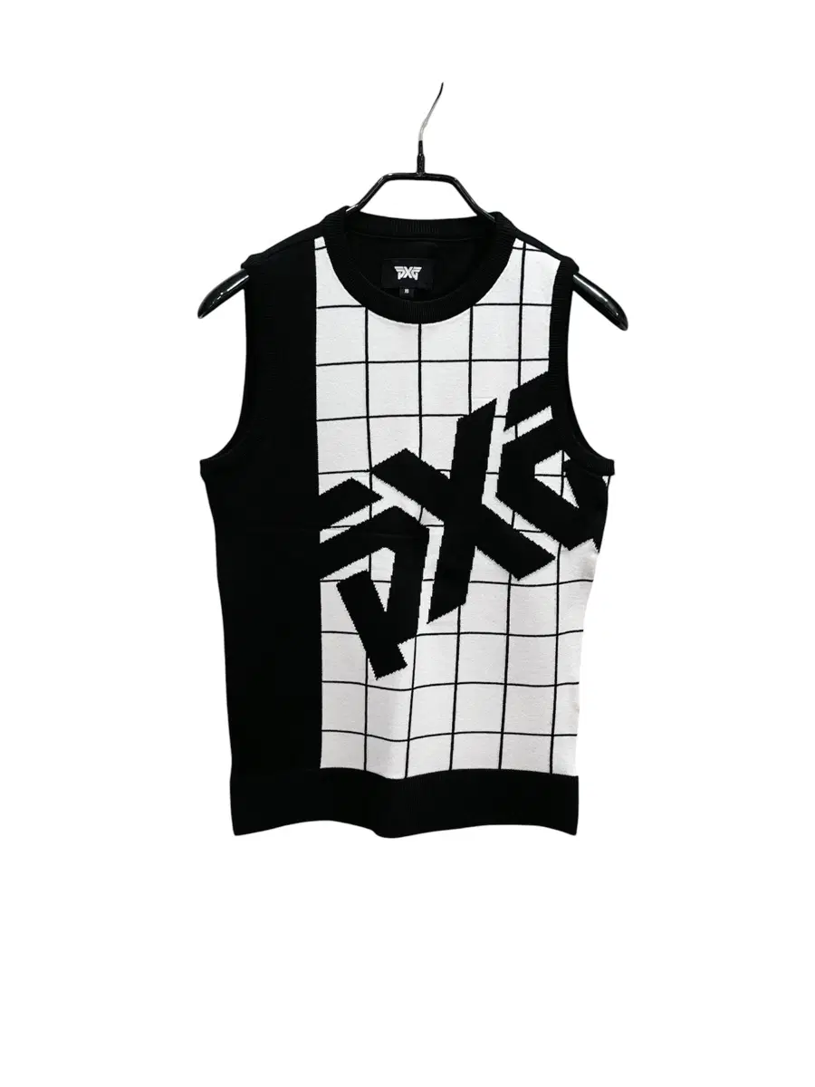 [미착용](44/xs) pxg 블랙 빅로고 포인트 크루넥 니트 슬리브리스