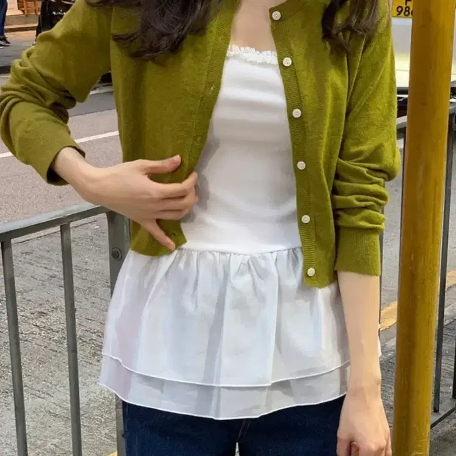 오디너리먼트 올리브 가디건 + 레이어드 뷔스티에 세트