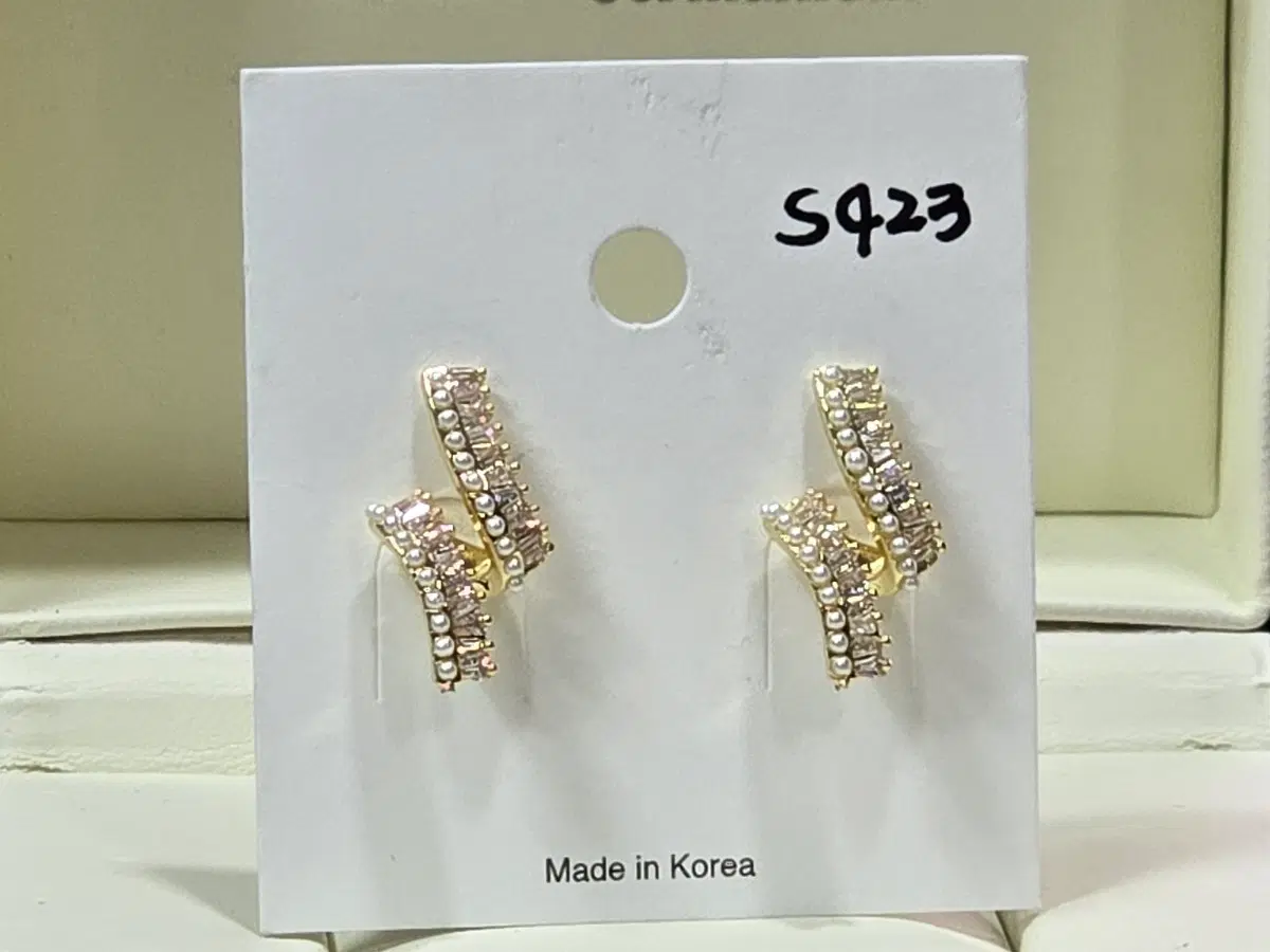 925은침 큐빅 진주 귀걸이 S423.  2센치