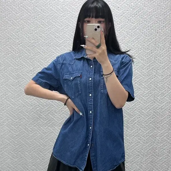 리바이스 빈티지 캐주얼 웨스턴 반팔 버튼 데님 셔츠 M C14657