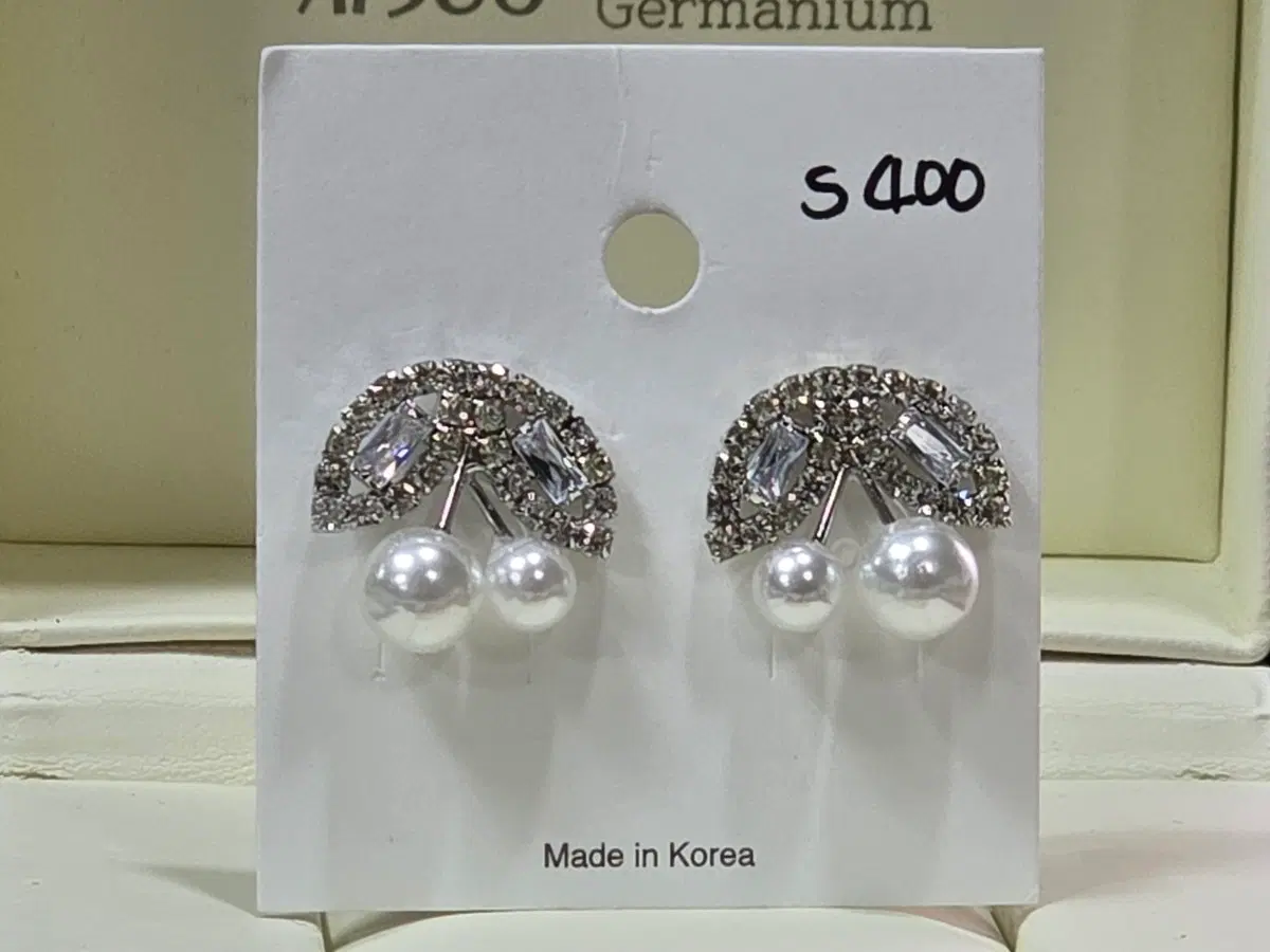925은침 큐빅 체리 진주 귀걸이 1,7센치