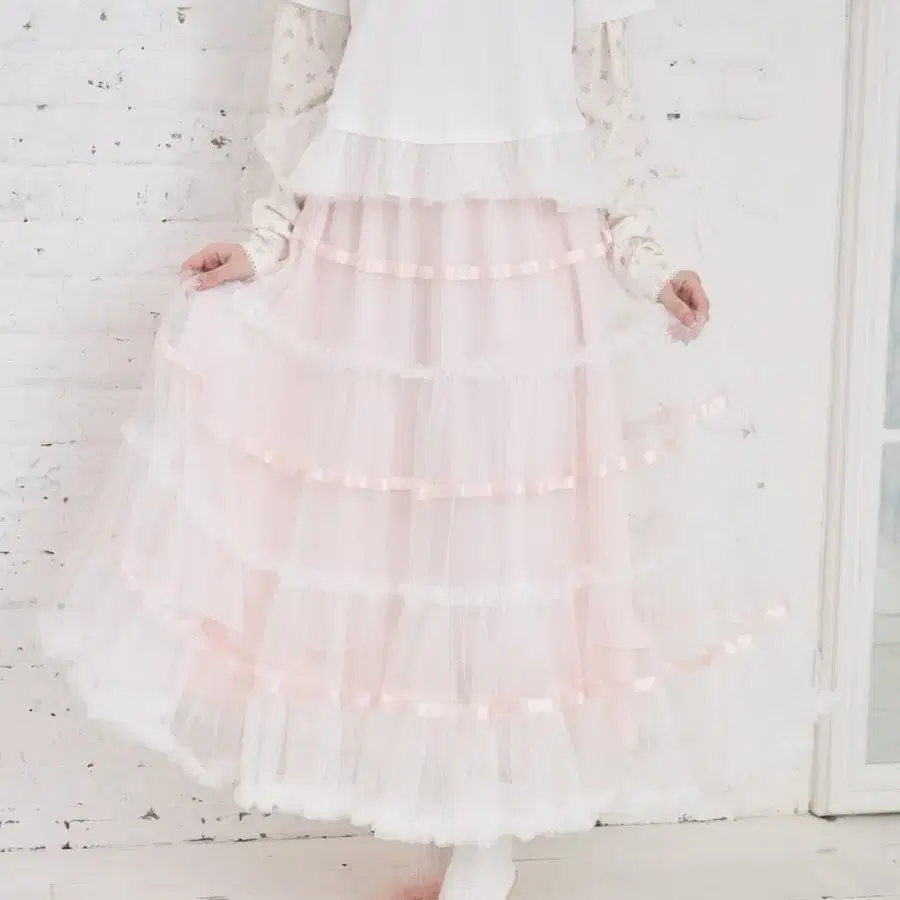 멜피메모리 lace ruffle volume tulle skirt 핑크 Lolime by mellfy memory