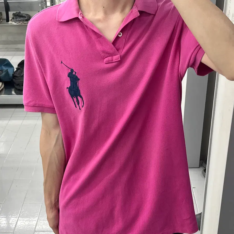 (L) 폴로 랄프로렌 빅포니 카라 반팔 티셔츠 핑크