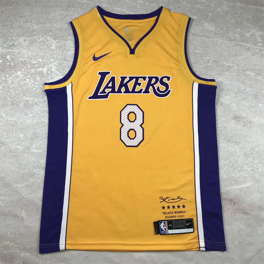 NBA 레이커스 브라이언트 8번 블랙맘바 은퇴 기념 골드 홈 농구 유니폼 남녀공용 저지