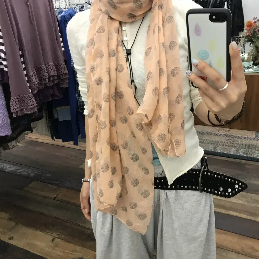 빈티지 코랄 도트 스카프 머플러 S27