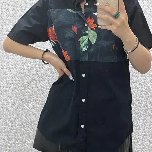 칼하트 오리엔탈 키치 플라워 패턴 하와이안 반팔 셔츠 M C14683