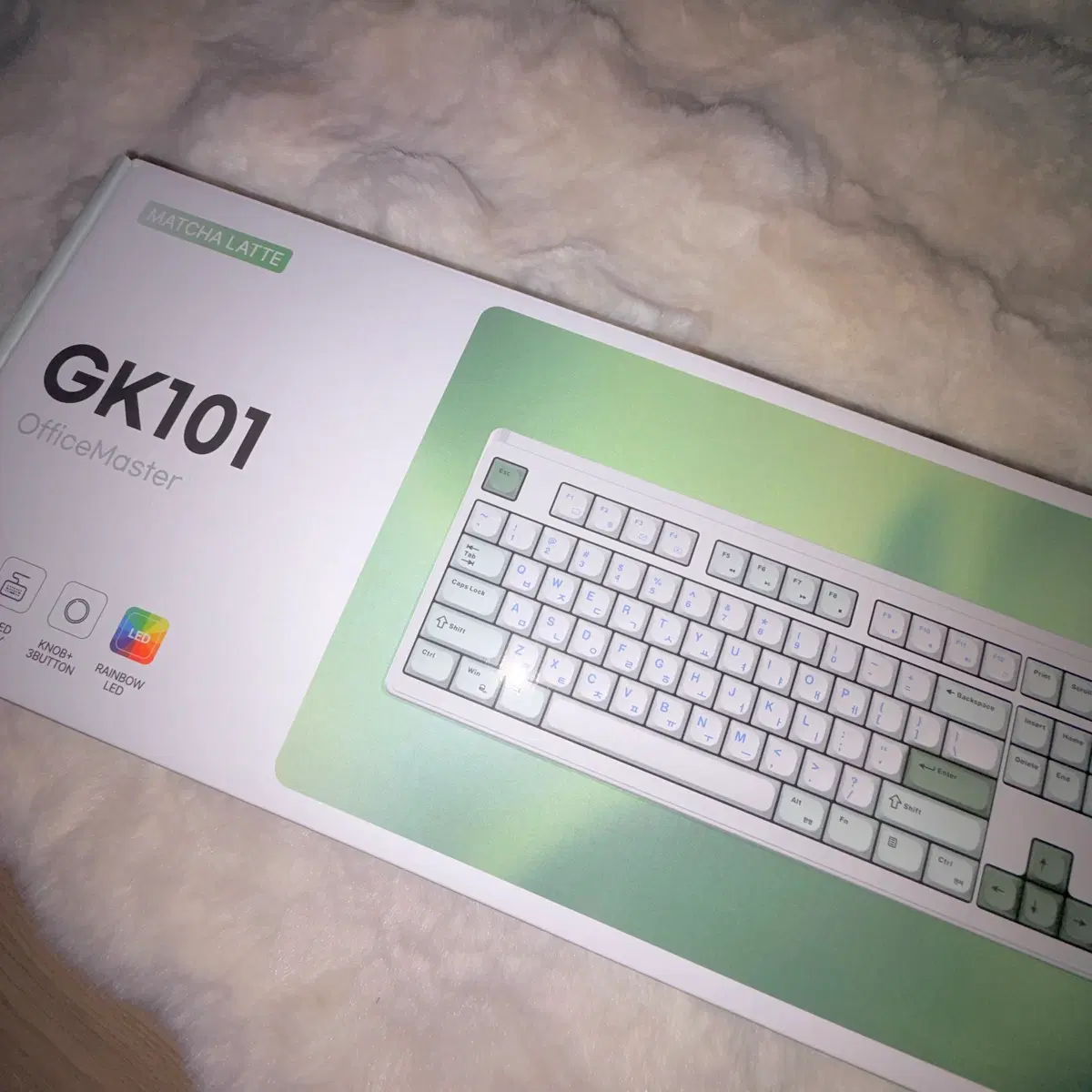 한성컴퓨터 유선 키보드 OfficeMaster GK101 저소 음 104키 말차라떼 멤브레인
