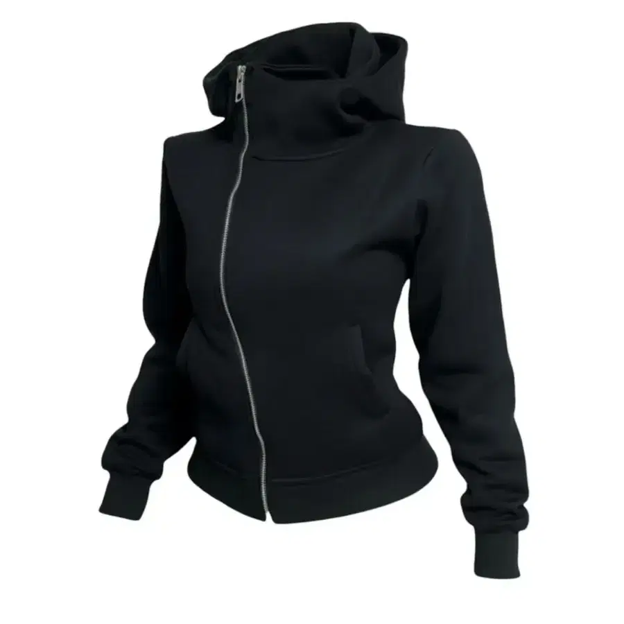 High Neck Zip-Up Hoodie with Asymmetric zipper 사선지퍼 후드집업