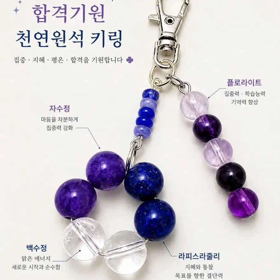 집중과 지혜를 담은 천연원석 행운 키링(합격 기원)