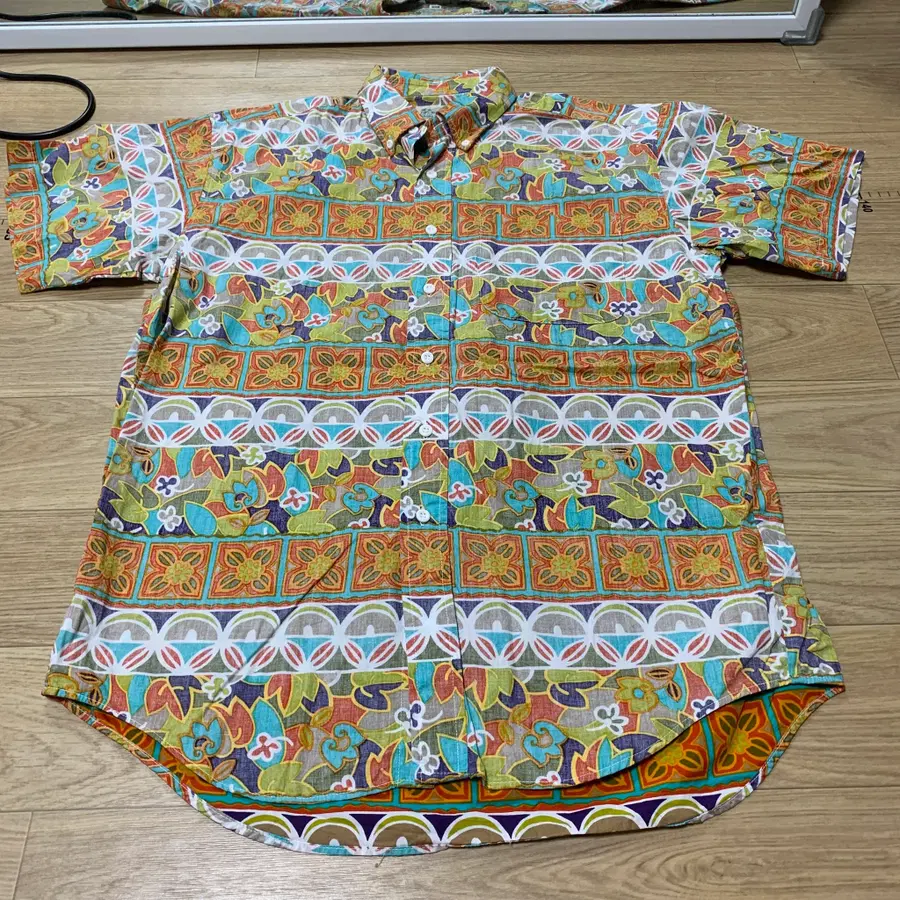 M-100]90s 랭글러 재팬(Wrangler) 리버스 프린트 알로하 반팔 셔츠 (Made in Japan)