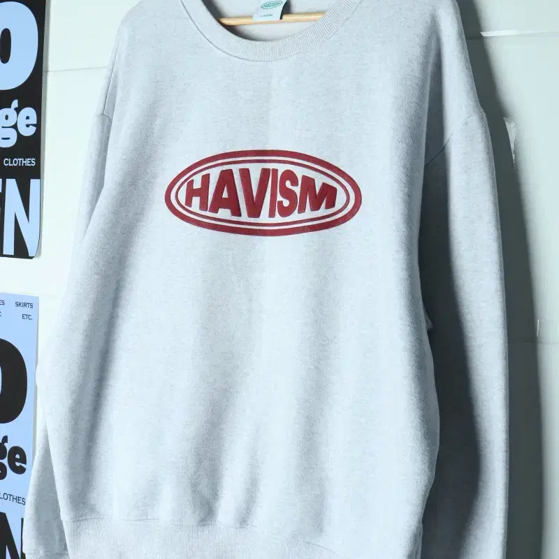 (L-XL) 해비즘 맨투맨 티셔츠 빅로고 기모 그레이 볼록-H38935