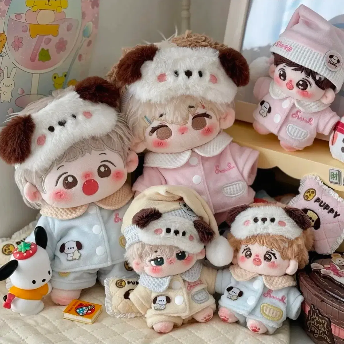 10cm 20cm 우유 꿈 잠옷 강아지 파자마 솜인형옷 4점세트
