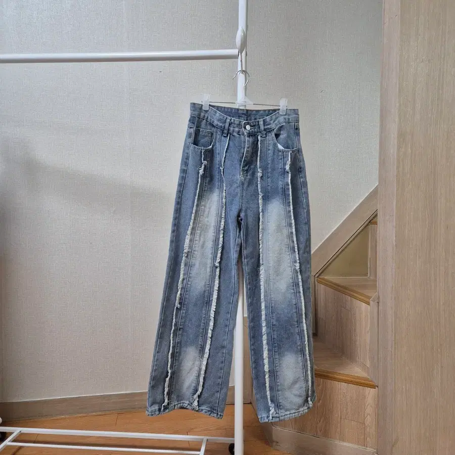 청바지 와이드 팬츠 데미지 워싱