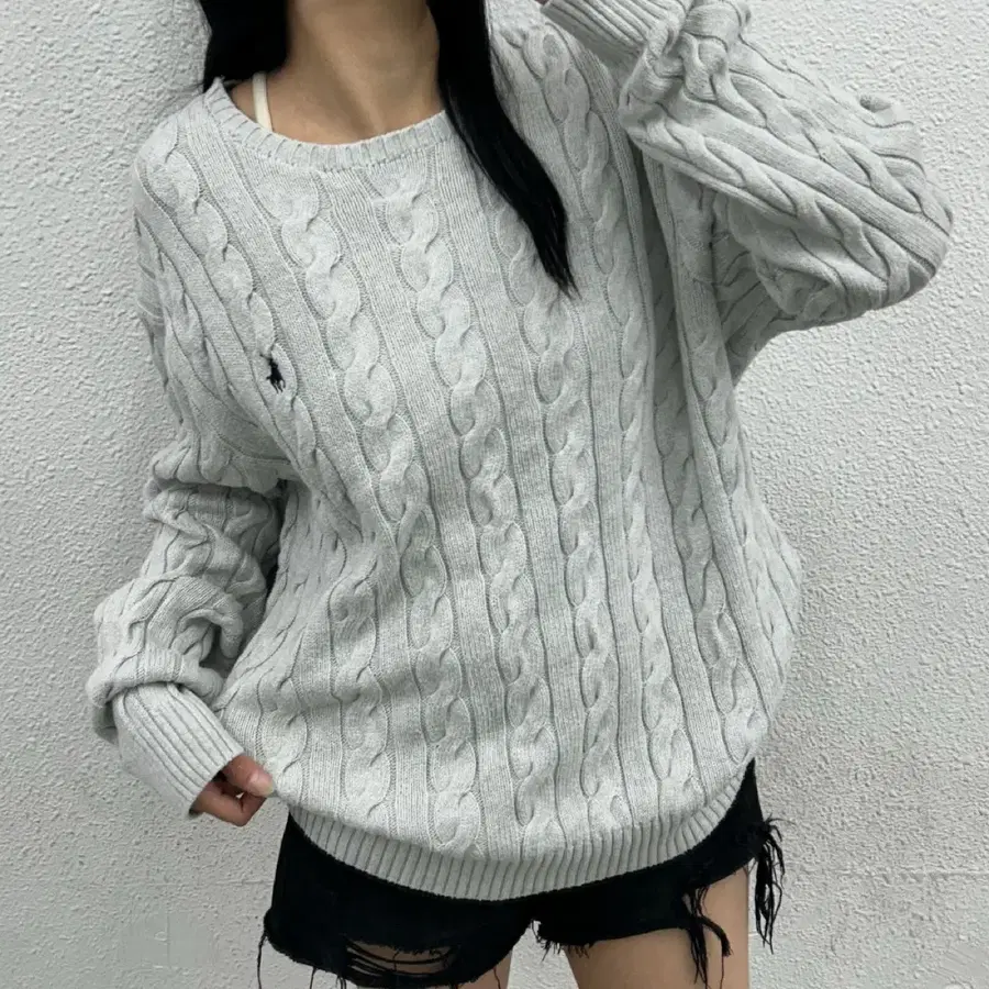폴로 랄프로렌 블랙포니 백멜란지 꽈배기 니트 XL