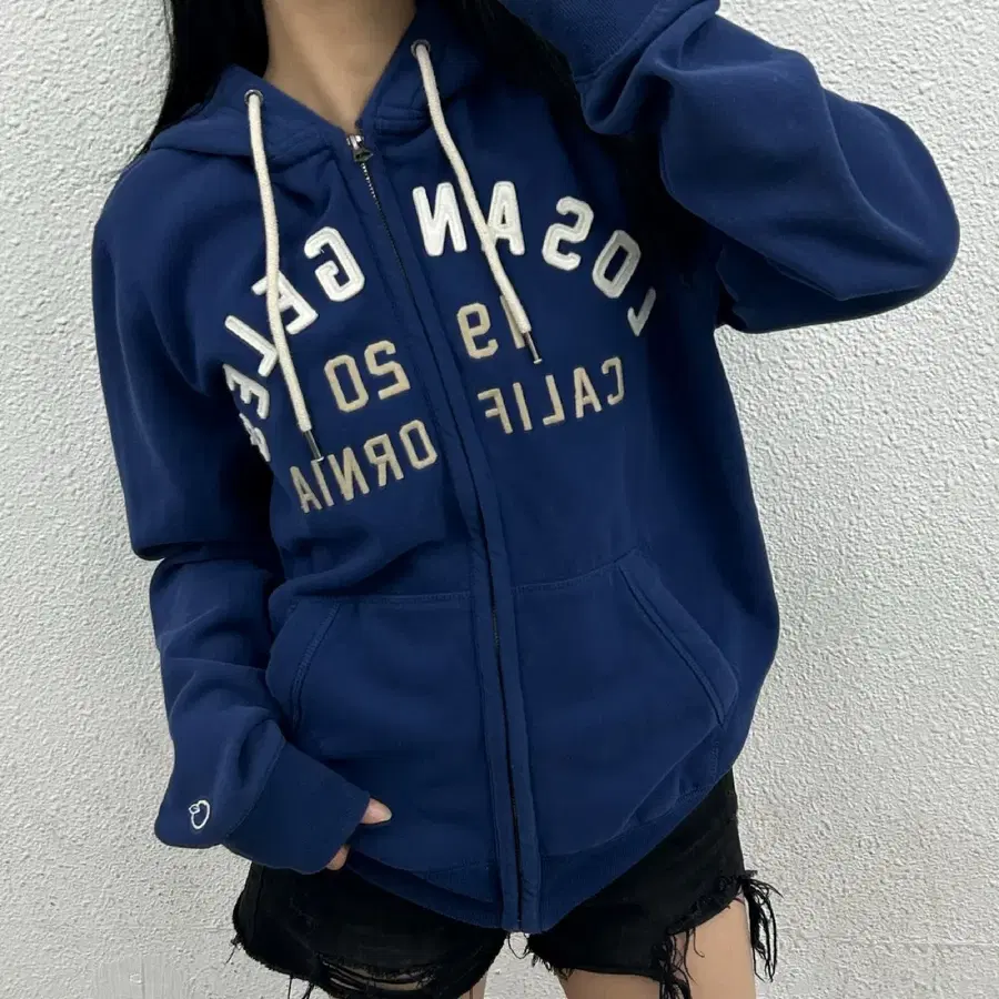 후아유 센터로고 블루 후드집업 XL