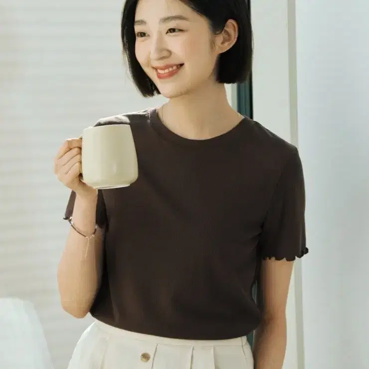 폴햄 여성 립 웨이브 반팔티 XS(85)