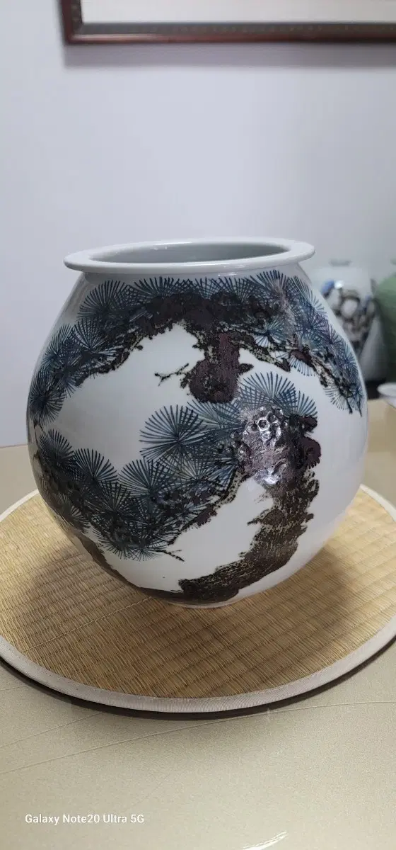 솔밭 무늬 도자기 화병 통도요 명인 송암김 진량작품