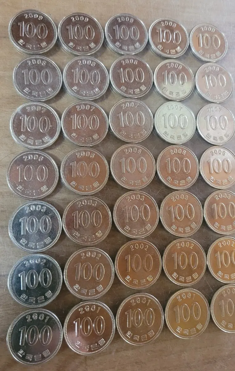 100원 동전 년도별 묶음