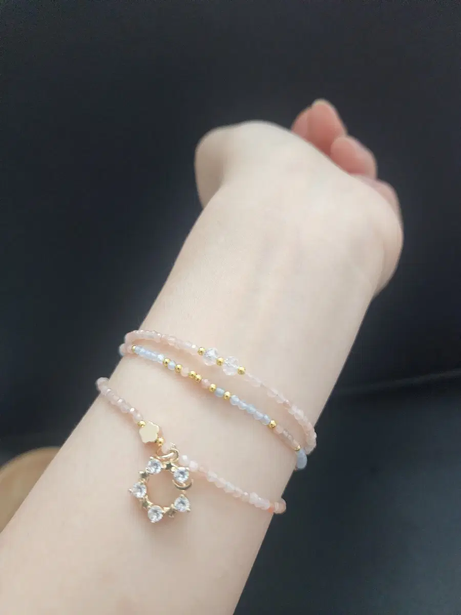 2.4mm 썬스톤 & 아쿠아마린 3줄 레이어드 팔찌