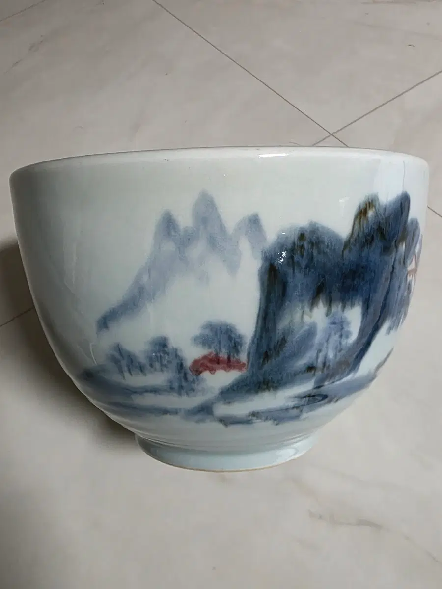 수묵화풍 산수문 백자 볼/퇴수기로. 볼지. 엄청큼니다