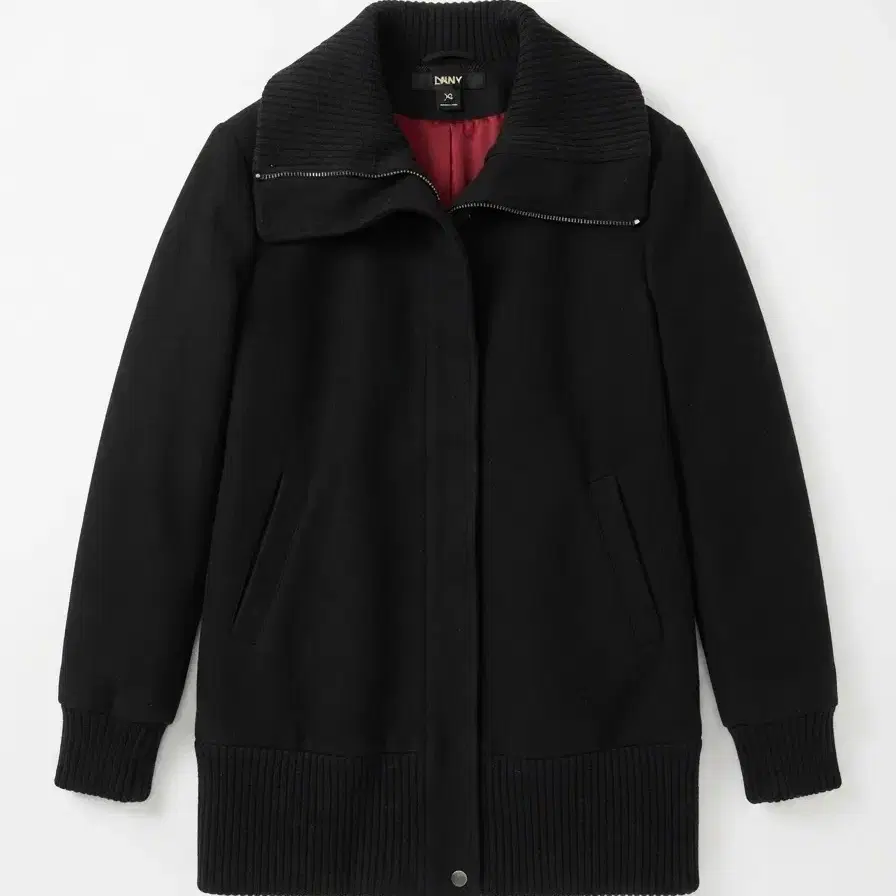DKNY 하이넥 골지 니트 배색 울 자켓 XS