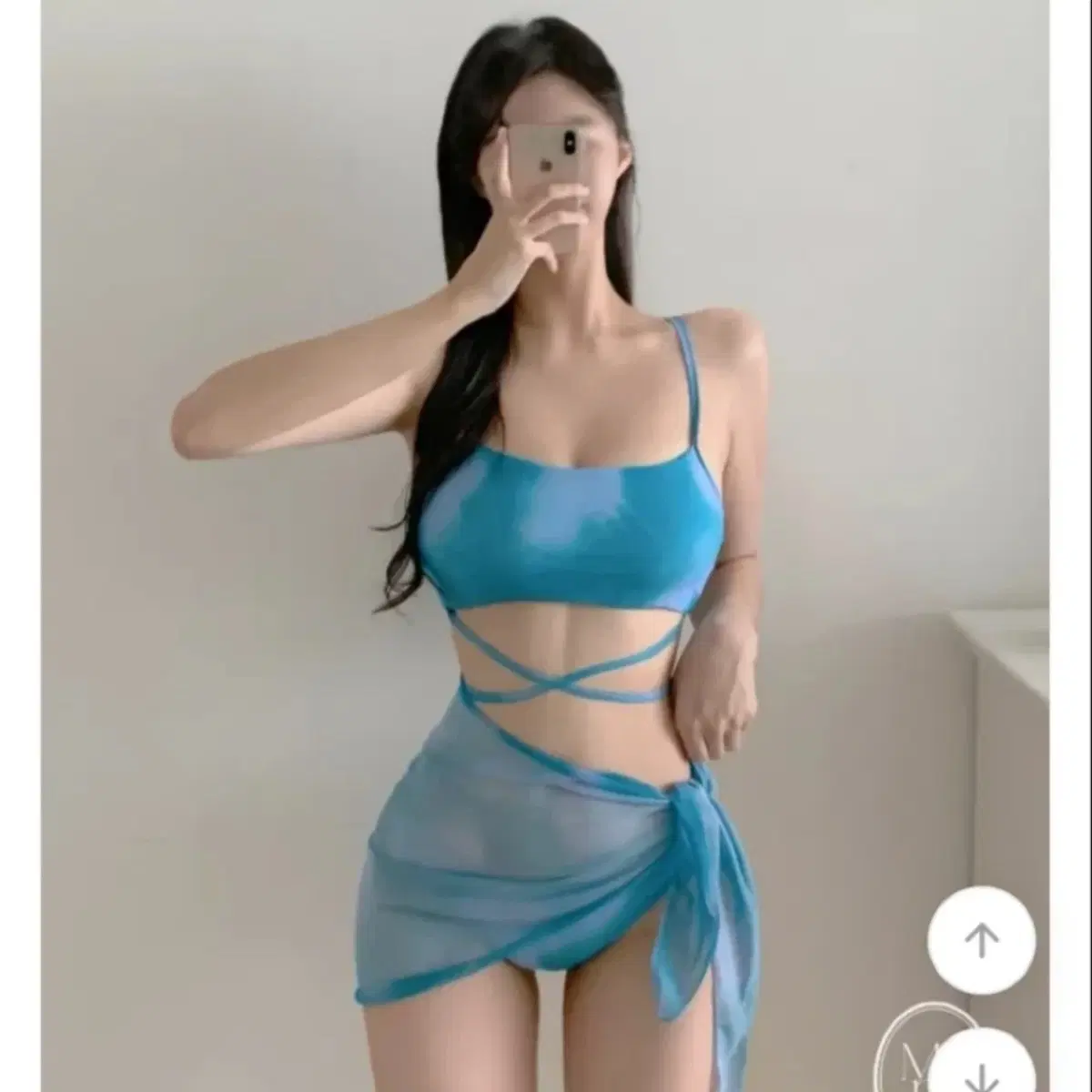 3피스 블루 나염 비키니