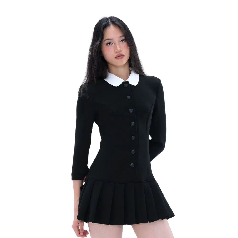 SWEETCHILLING 스위트칠링 배색 칼라 프레피룩 플리츠 원피스