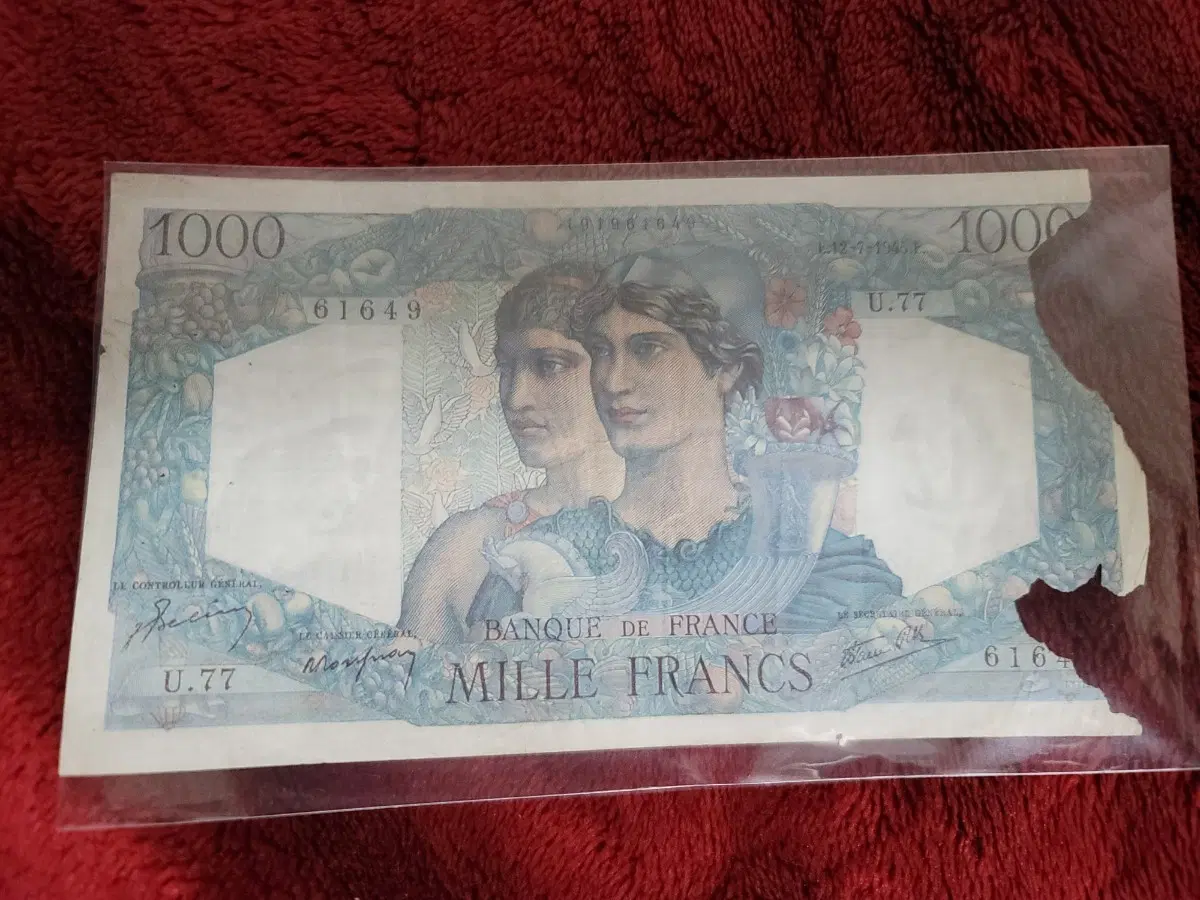 프랑스 1000 프랑 지폐 손상