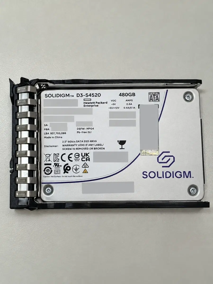 HPE 정품 Read Intensive(RI) SSD, 480GB, D3-S4520