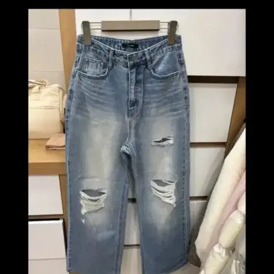 룩앳민 데님 팬츠 찢청 와이드 청바지