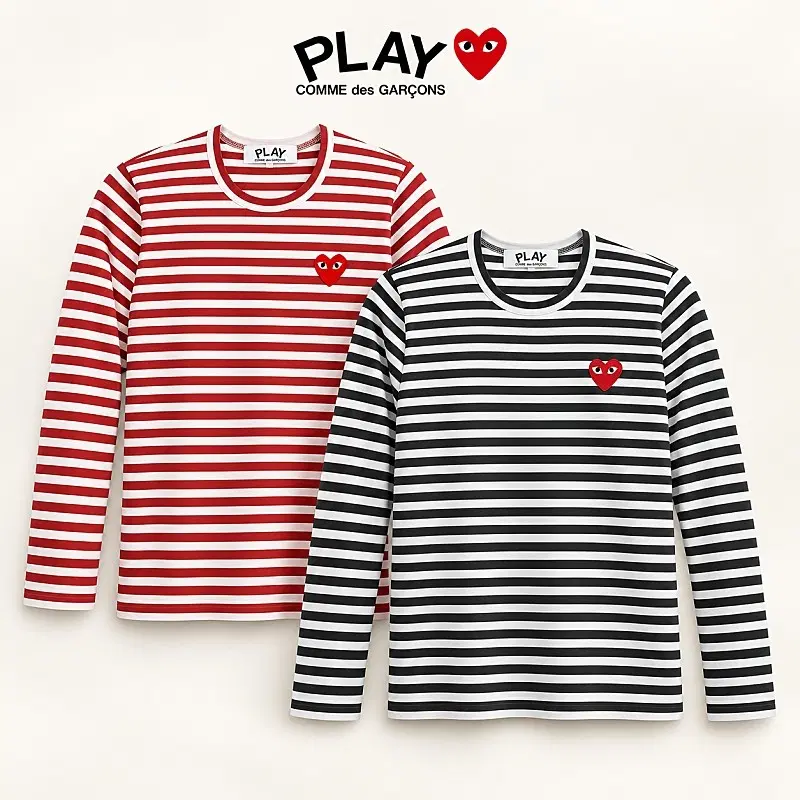 [새상품] 꼼데가르송 PLAY 스트라이프 레드와펜 긴팔티 /남여공용