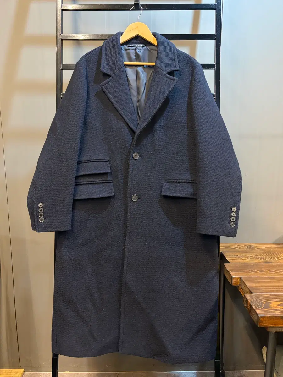 [L] 자라(ZARA) 네이비 더블 플랩 포켓 울 블렌드 롱 코트 5.9