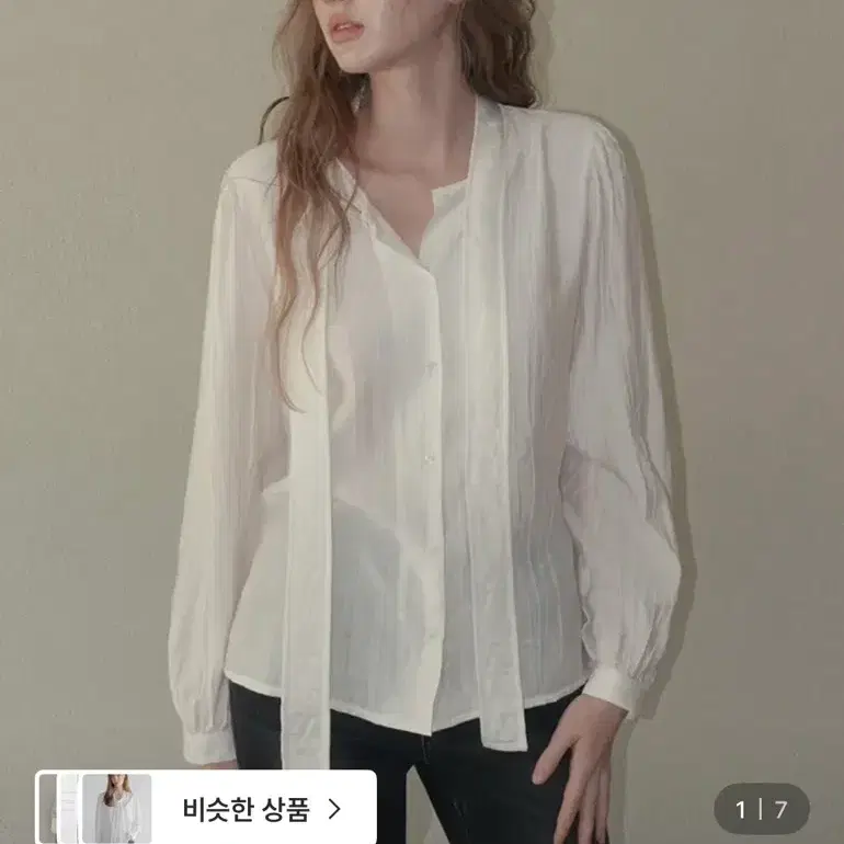 트위 벌킨 링클 핀턱 타이 긴팔 블라우스 블랙