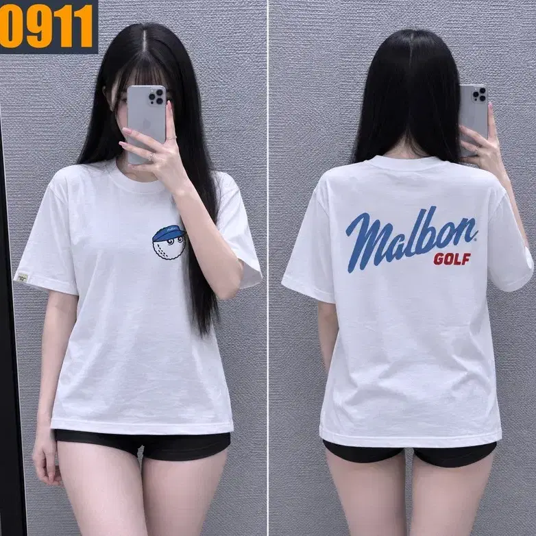 95 MALBON GOLF 말본 골프 버킷 로고 화이트 반팔 티셔츠 M