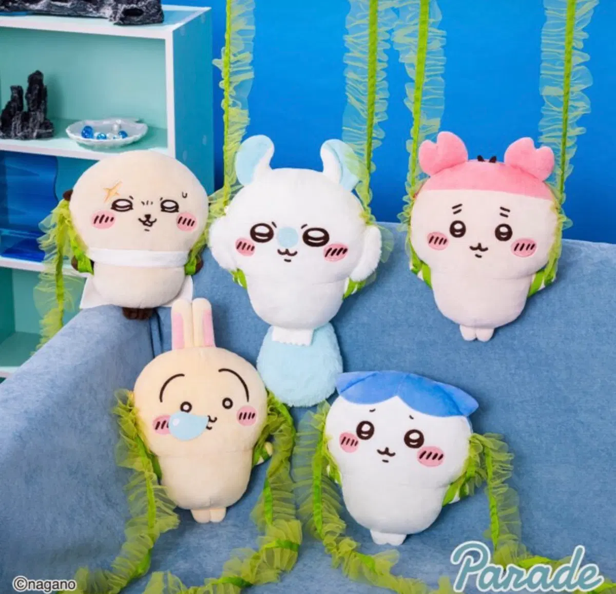 치이카와 인어섬의 비밀 가방 크로스백 인형 하치와레 우사기 모몽가 카니 랏코