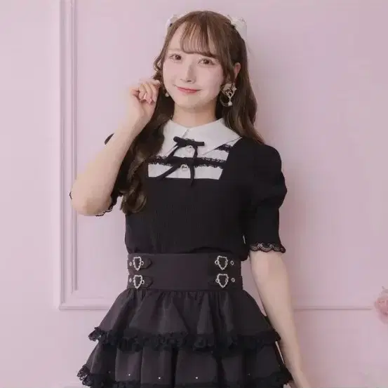 로지타 블라우스 더블 리본 배색 레이어드 탑스 양지뢰 지뢰계 스나계 리즈리사 피움 버니리스 미셸마카롱 시크릿허니 허니시나몬