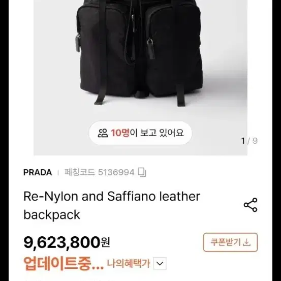 프라다 리나일론 사피아노 레더 백팩 2vz019