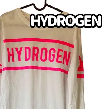 HYDROGEN 하이드로겐 네온 핑크 로고 긴팔 티셔츠 롱티 화이트 S