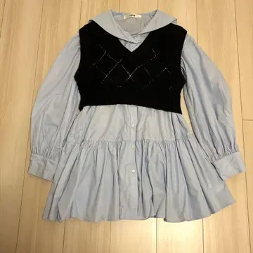 FURFUR 베스트 세트 세일러 카라 튜닉 스카이블루 블라우스 베스트