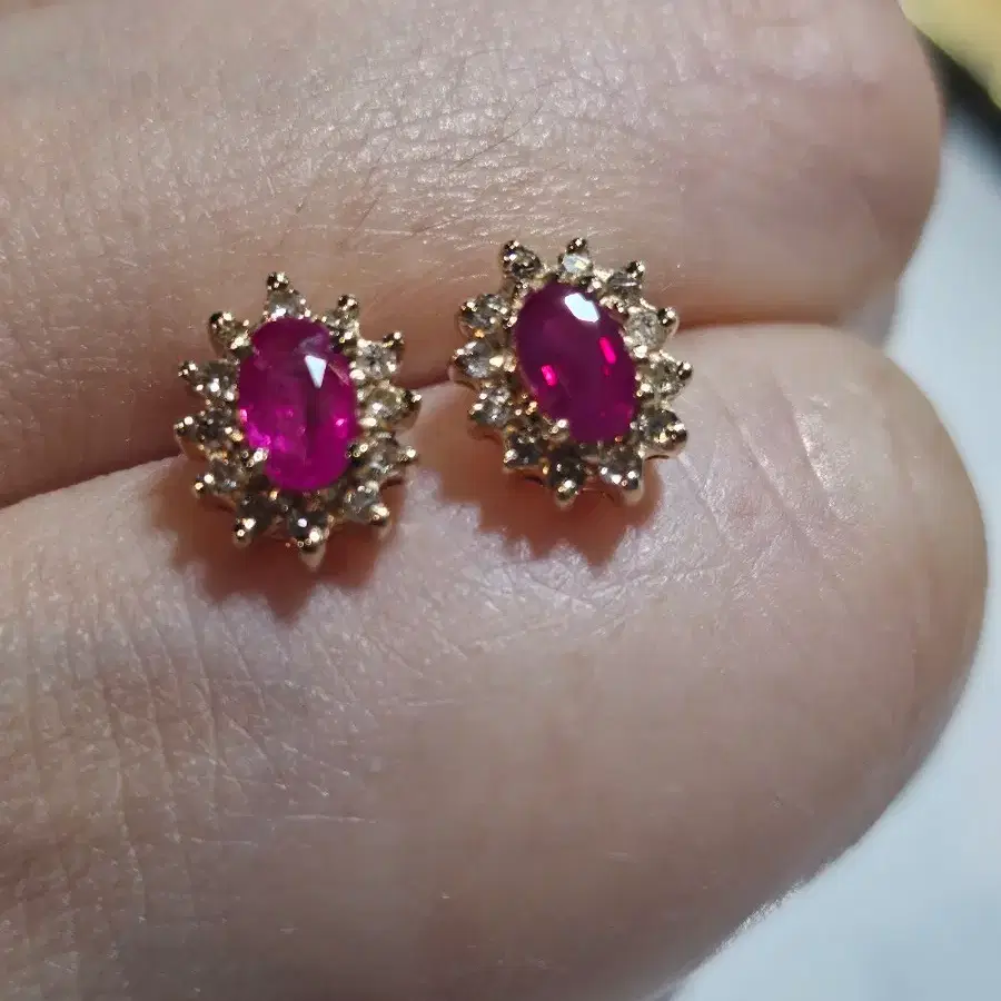 14k 천연루비 다이아 귀걸이