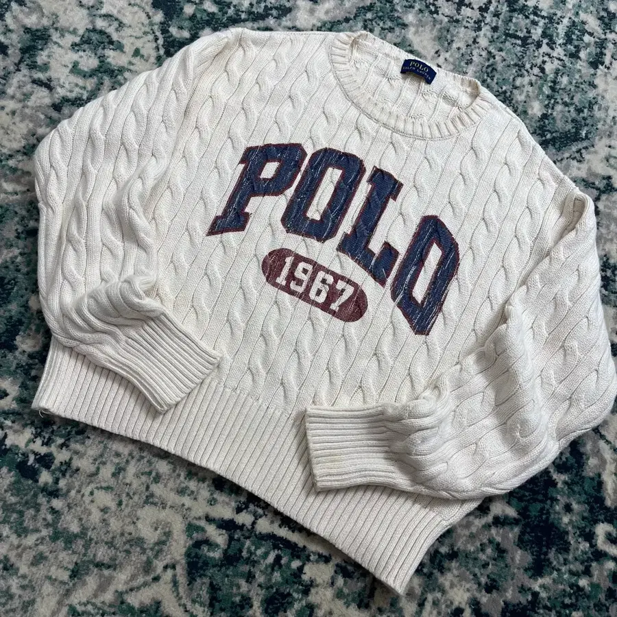 Polo 폴로 W 로고 케이블 니트 크루넥 스웨터 (S)