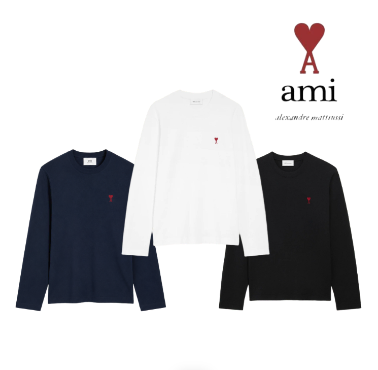 Authentic/New Product) Ami Signature Heart Logo Long Sleeve T-shirt Unisex 3 Kolor