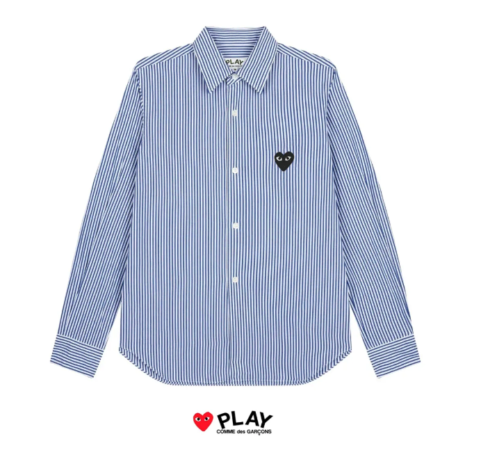 Authentic/New) Comme des Garçons Stripe Black Wappen Shirt Unisex 2 Colors (Blue/Sky)