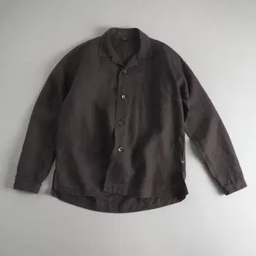 45R 린넨 셔츠 자켓 오픈 카라 긴팔 브라운 새상품급