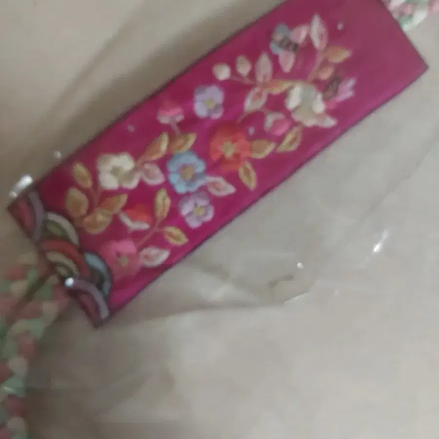 전통 자수 한복 노리개 핑크 꽃 무늬