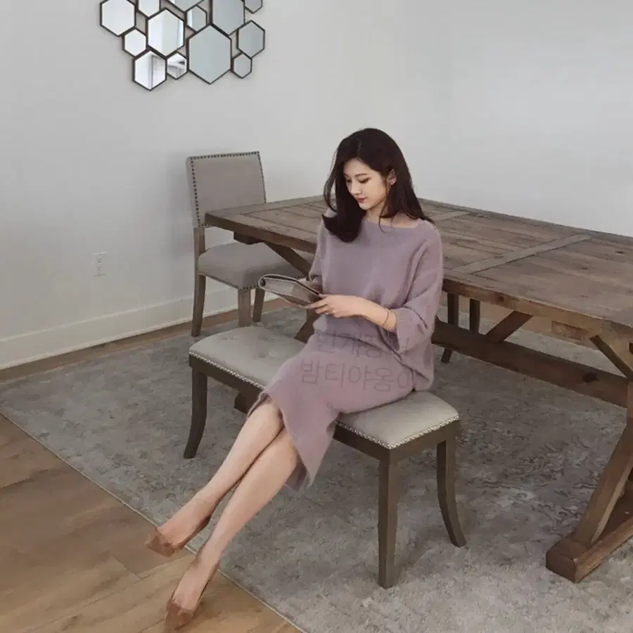 레티첼라 앙고라 울 보트넥 니트 라일락 라벤더 연보라