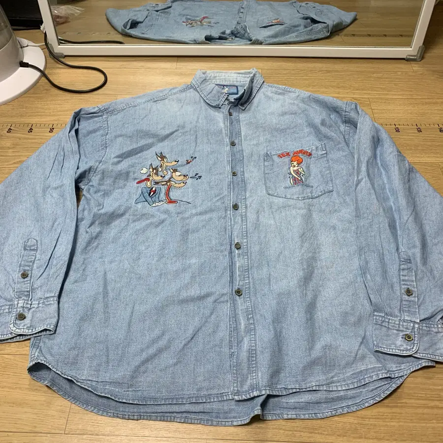 2XL)1996s 오리지널 텍스 에이버리(TEX AVERY) 애니메이션 자수 데님 셔츠
