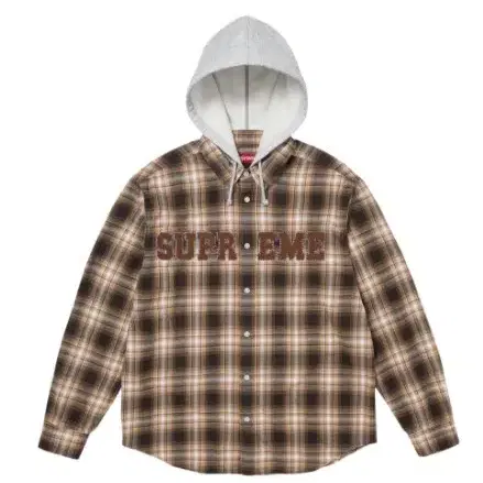 정품 S,M 슈프림 아플리케 후드 플란넬 셔츠 브라운 - 26FW